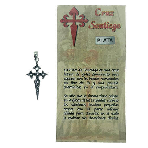 Colgante en plata Cruz de Santiago y folleto informativo
