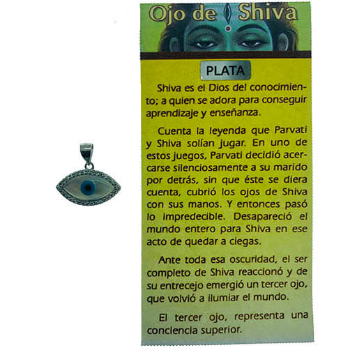 Colgante en plata Ojo de Shiva con folleto explicativo