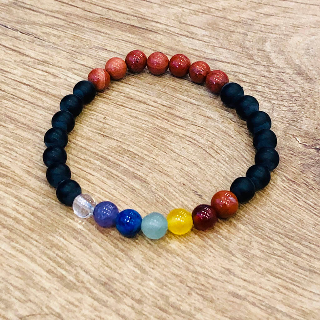 Pulsera Chakra Duo - Jaspe Rojo y Onix mate