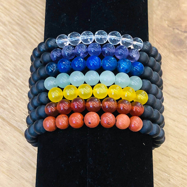 Pulsera Chakra Duo - Jaspe Rojo y Onix mate