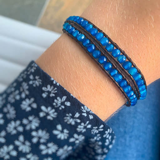 Pulsera Daruma - 2 vueltas Agata Azul