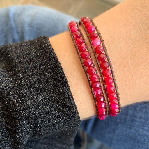 Pulsera Daruma - 2 vueltas Agata Fucsia