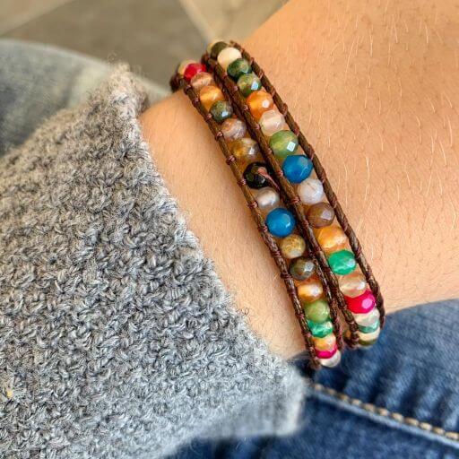 Pulsera Daruma - 2 vueltas Agata Multicolor