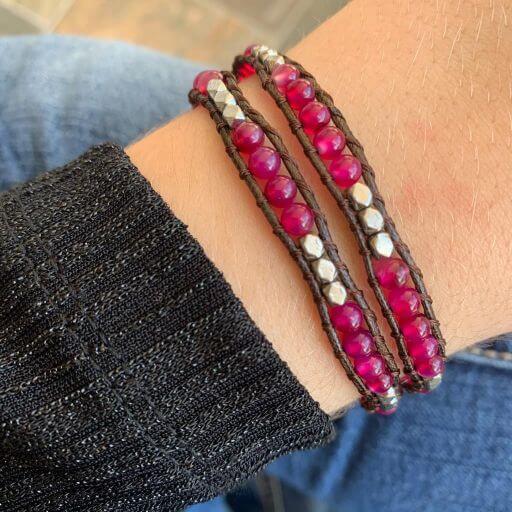 Pulsera Misaki - 2 vueltas mix Agata fucsia
