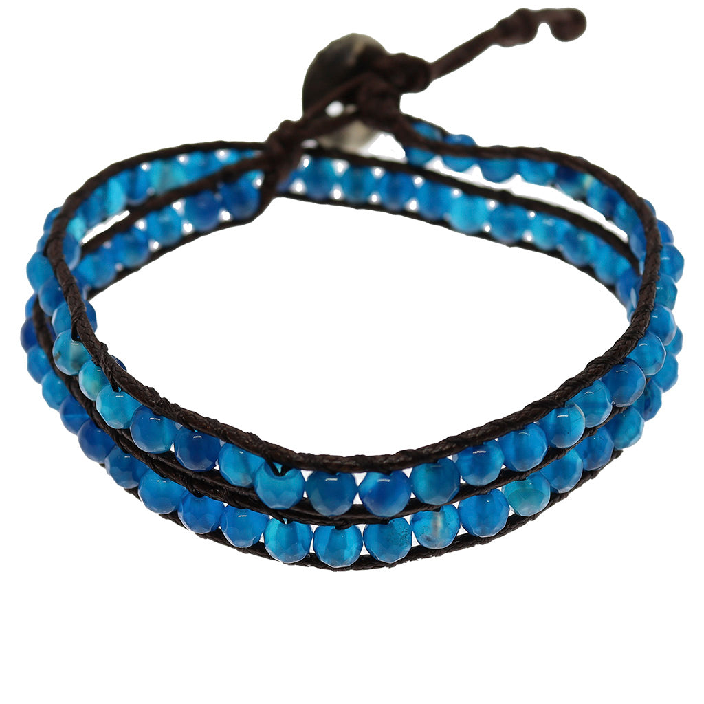 Pulsera Daruma - 2 vueltas Agata Azul