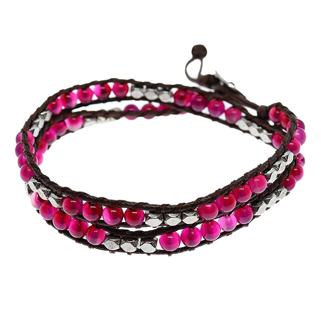 Pulsera Misaki - 2 vueltas mix Agata fucsia